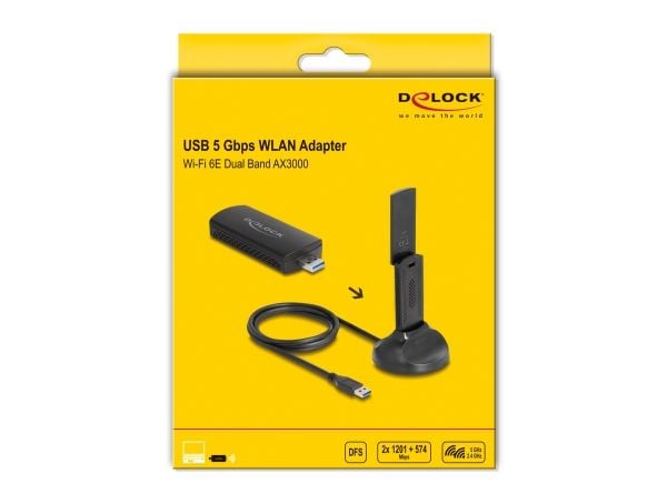 Delock - Nettverksadapter - USB 3.0 - Wi-Fi 6E - svart