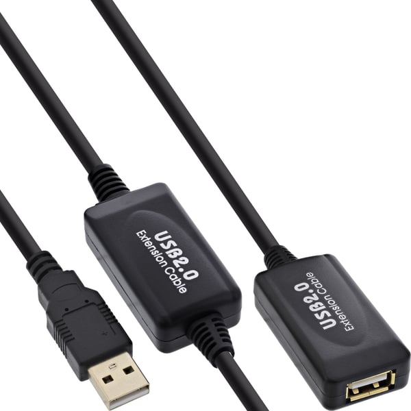 InLine 15m USB 2.0 A m/f, 15 m, USB A, USB 2.0, hane/kvinna, Svart