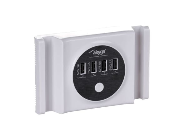 Akyga AK-TB-05 - Strømadapter - 30 watt - 6 A - 4 utgangskontakter (USB) - hvit, sølv