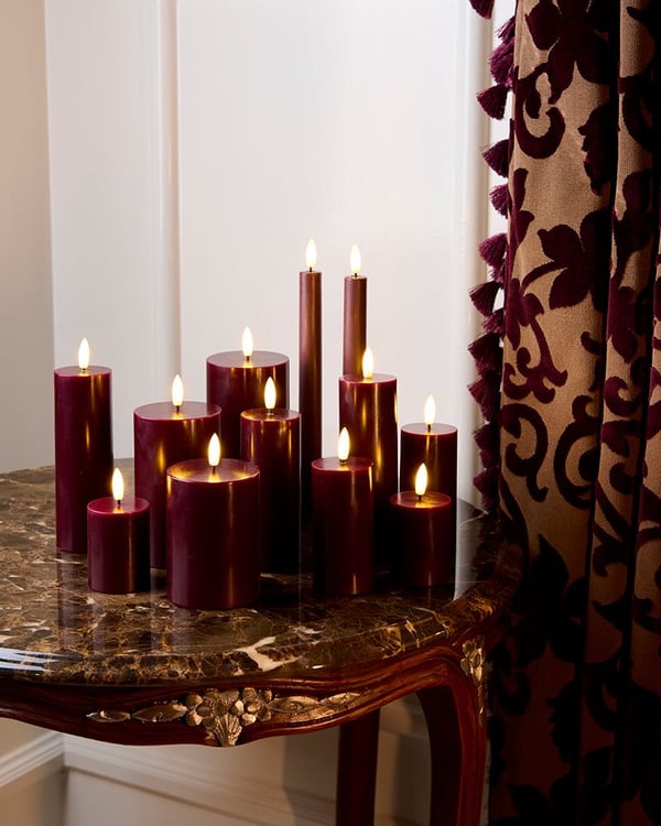 Bloklys, Sirius Sille, LED, genopladelige, bordeaux, pakke a 3 stk