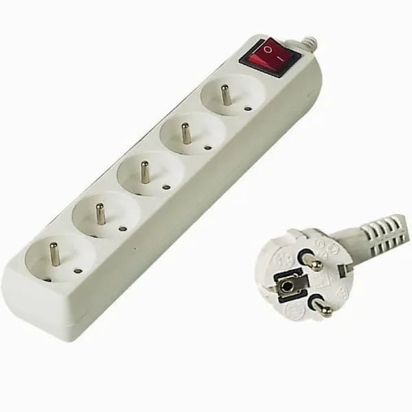 PremiumCord PP5K-10, 10 m, Typ E/F, Vit, 5 AC-utgångar, 250 V, 10 A