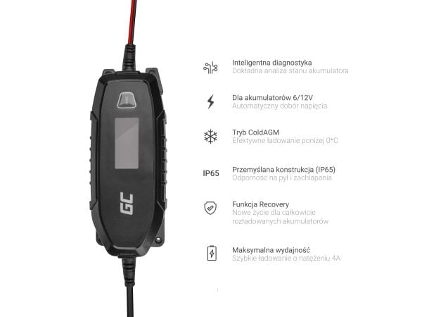 Green Cell Charger for accumulators 6V 12V 4A with diagnostics function, 6/12 V, Tyyppi C (Europistoke), 0,048 kW, 4 A, 220-240 V, 50 Hz