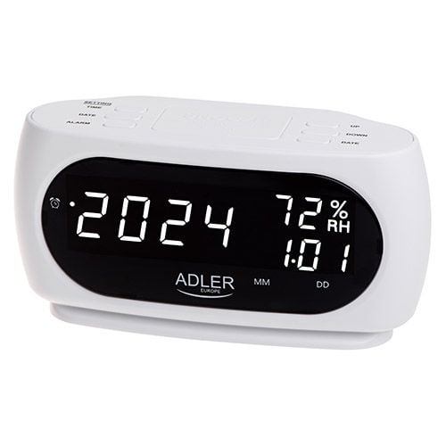 Adler AD 1186W, Digitaalinen herätyskello, Ovaali, musta, Valkoinen, Summeri, LED, Valkoinen