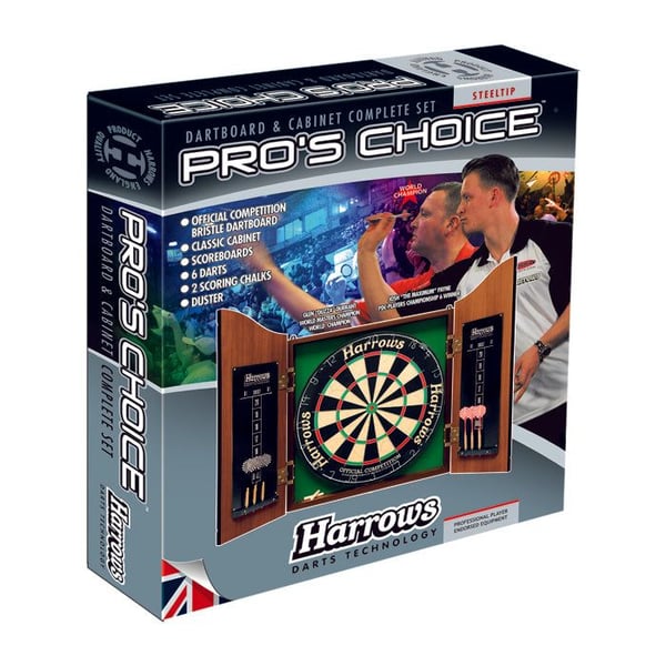 Harrows Darts Pro''s Choice, Dartbord, Flerfarget, Tre, 6 stykker, Rosewood Finish Cabinet (with scoreboards inside the doors) Official Competition...