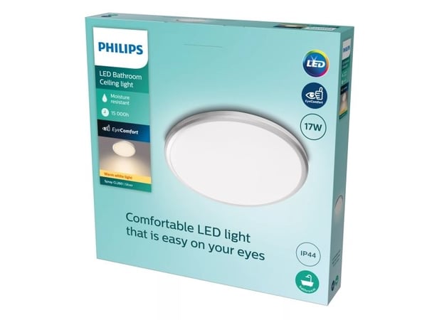 Philips Funksjonell Spray-taklampe, 17 W, LED, Ikke-utskiftbare pærer, 1500 lm, IP44, Sølv