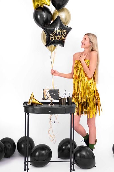 PartyDeco FB93-010-KARTON, Sort, Gull, Star, Folie, Bursdag, Engelsk, 40 cm