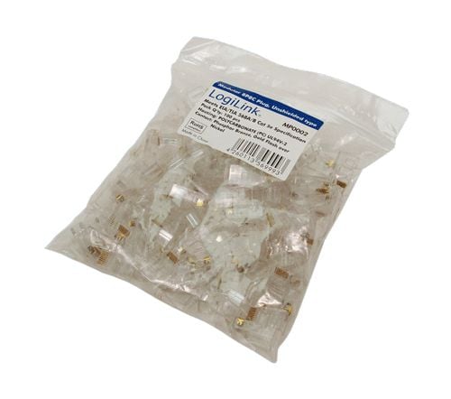 LogiLink MP0002, RJ-45, Läpinäkyvä, Uros, Cat5e, Kulta, 100 kpl