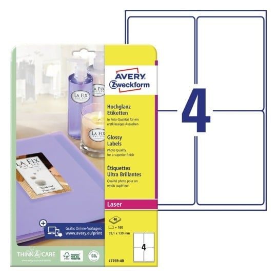 Produktetiketter Avery 99x139 mm blanke til eksklusiv mærkning - (40 ark x 4 stk.)