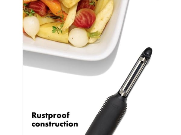 OXO 20081, Hedelmät ja vihannekset, Kääntyvä kuorimaveitsi, Ruostumaton teräs, Musta, Ruostumaton teräs, Muovi, 177,8 mm