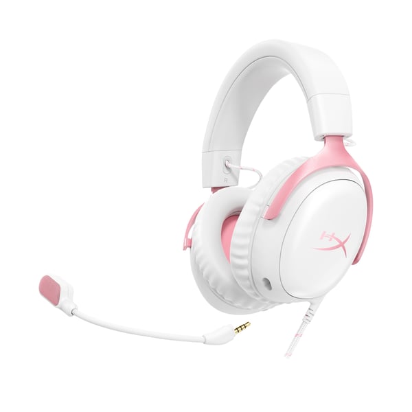 HyperX Cloud III -pelikuulokkeet (valkoinen/vaaleanpunainen), Langallinen, 10 - 21000 Hz, Pelaaminen, 308 g, Kuulokkeet, Vaaleanpunainen, Valkoinen
