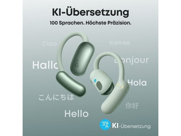 Soundcore AeroFit 2 AI Assistant - True wireless-hörlurar med mikrofon - öppet öra - montering över örat - Bluetooth - grön