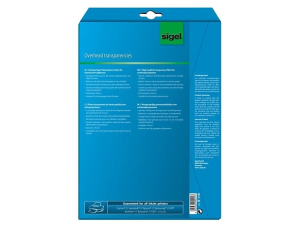 Sigel IF110, Läpinäkyvä, Mustesuihku, A4 (210×297 mm), 100 µm, 10 arkkia