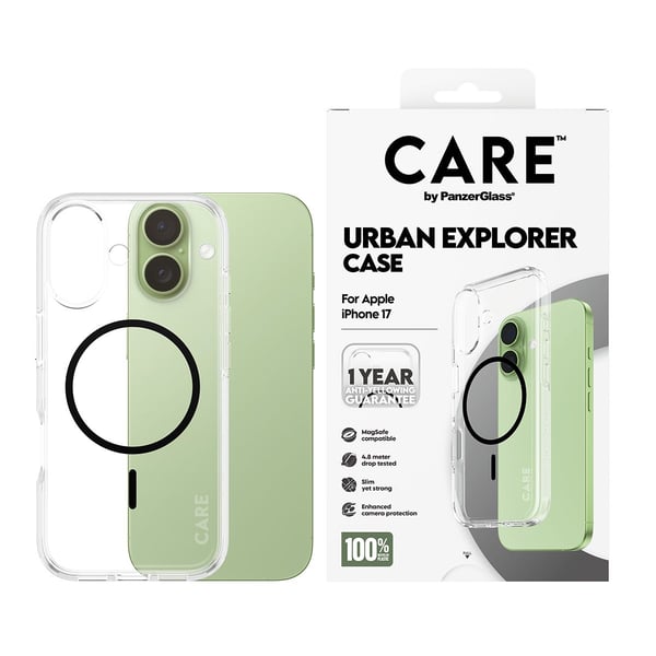 CARE by PanzerGlass Flagship Case Transparent Urban Explorer w. Black MagSafe iPhone 17