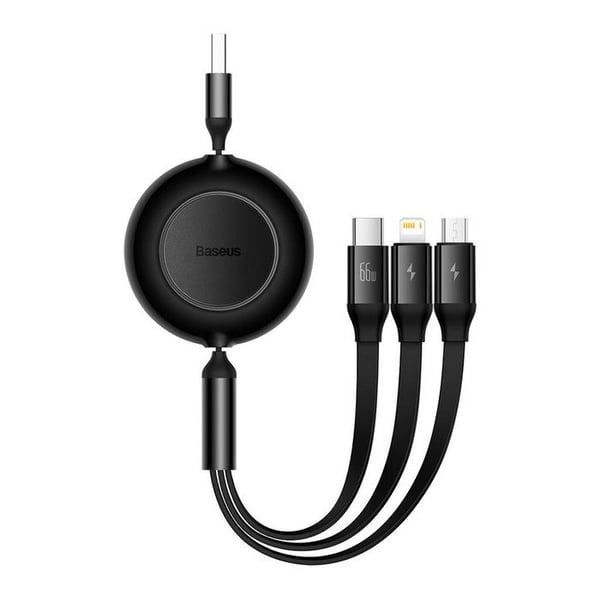 Baseus Bright Mirror 3, USB 3 i 1 med kabel, Micro USB / Lightning / USB-C, 66 W / 2A, 1,1 m (svart)