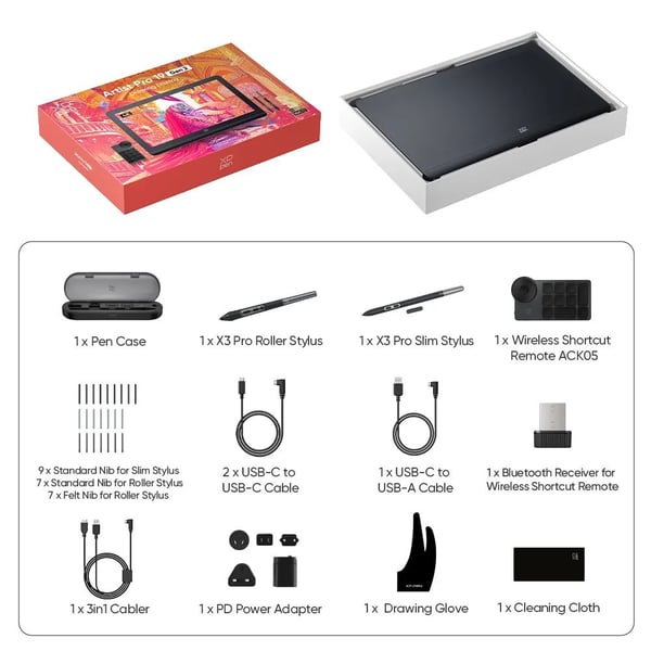XPPen Artist Pro 19 (Gen 2), langallinen ja langaton, 5080 lpi, 409 x 230 mm, USB/Bluetooth, 1 cm, kynä, kosketusnäyttö, kosketusnäyttö