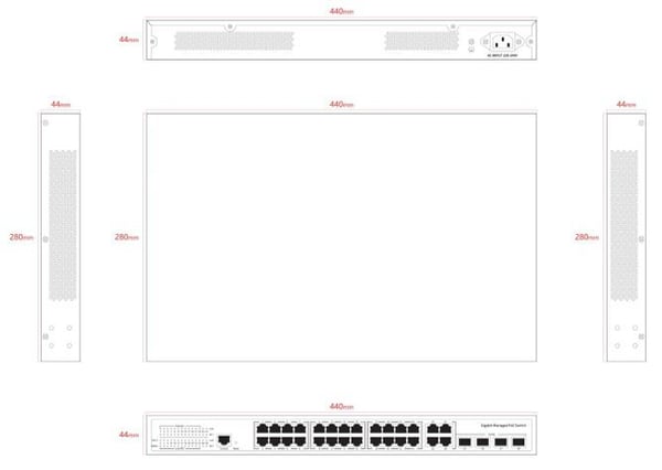 Ernitec - Switch - layer 2+ - Styrt - 24 x 10/100/1000 (PoE) + 4 x 10/100/1000 (opplink) + 4 x Gigabit SFP (opplink) - stasjonær, rackmonterbar - PoE