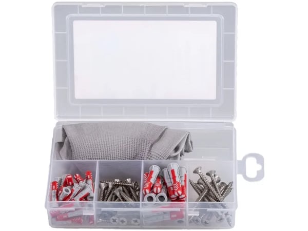 Fischer 553339, Ruuvi- ja seinäpistokesarja, Puu, Ruostumaton teräs, 40 kpl, Laatikko