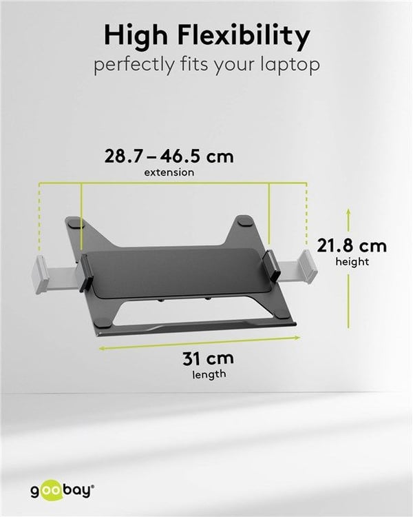 Goobay 70818, Ställ till bärbara datorer, Svart, Stål, 29,5 cm (11.6"), 43,9 cm (17.3"), 9 kg