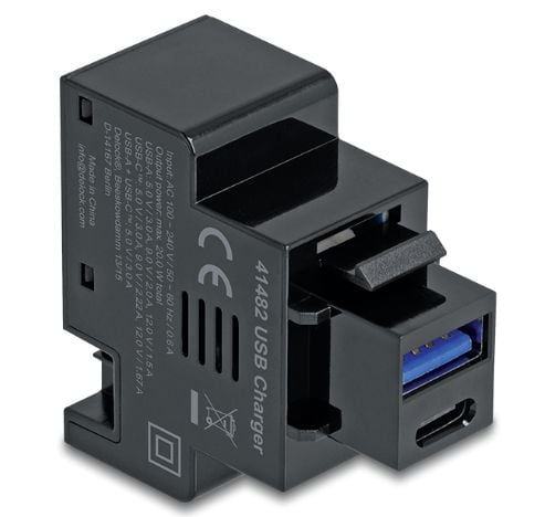 Delock - Snap-in module (keystone) - PD 20 W - USB, USB Type C - 1 USB-sokkel, 1 USB-C-kontakt - 3 A - svart
