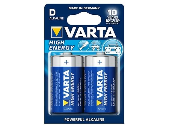 Varta High Energy D, Kertakäyttöinen akku, D, Alkali, 1,5 V, 2 kpl, Sininen, Hopea