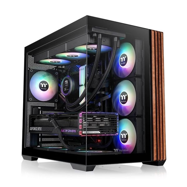 Thermaltake View 380 WS ARGB PC-kabinett ATX, svart/tre, herdet glass x2