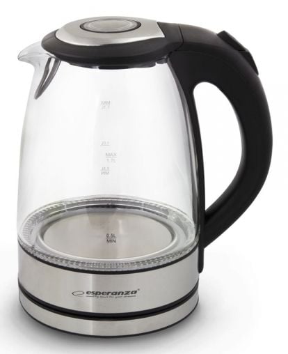 Esperanza EKK012, 1,7 L, 2200 W, Musta, Harmaa, Läpinäkyvä, Muovi, Lasi