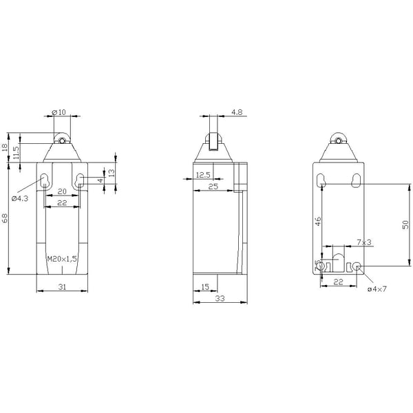 Siemens 3SE52120CD03 3SE5212-0CD03 Pysäytyskosketin 6 A Rullakiristin, muovirulla IP66, IP67 1 kpl
