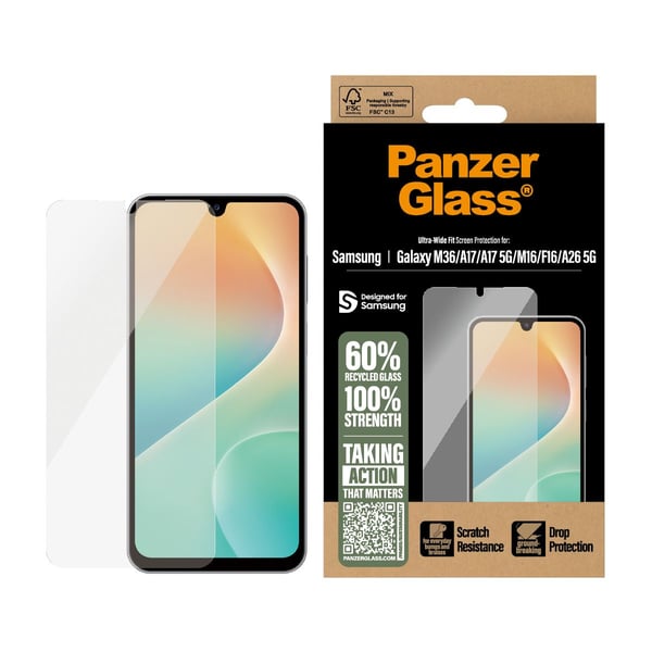 PanzerGlass - Skjermbeskyttelse for mobiltelefon - ultrabred passform - glass - for Samsung Galaxy A17, A17 5G, A26