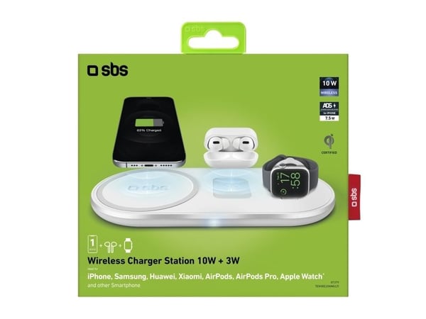 SBS TEWIRE20WMULTI, inomhus, USB, Trådlös laddning, Vit