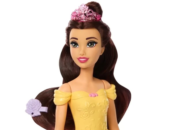 Disney Princess Bathe & Brush Belle-motedukke med hundefigur, fargeendringsfunksjon og tilbehør, Motedukke, Jente, 3 år, 295 mm, 160 g, Flerfarget