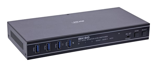 InLine KVM-switch - 2-vägs - HDMI - Dubbel bildskärm - 8K60Hz - USB-hubb - svart (57885H)