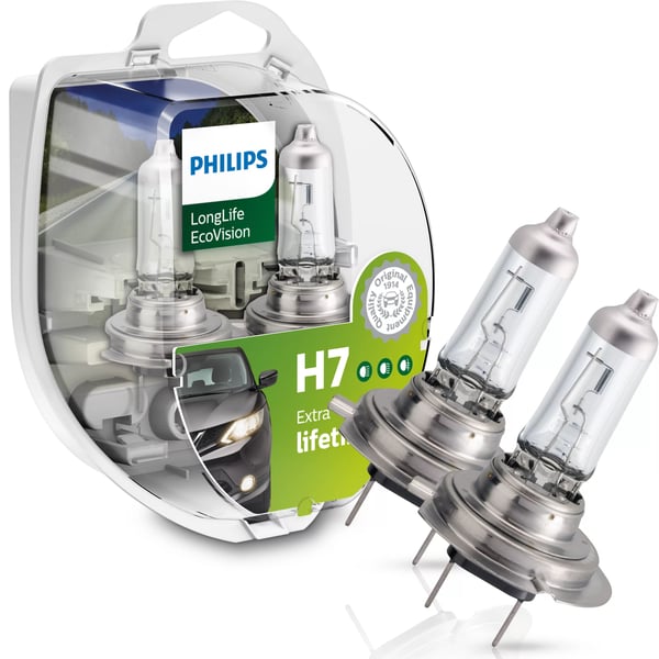 Philips LongLife EcoVision 12972LLECOS2 Lengre levetid, 55 W, 12 V, H7, 3100 K, 2 stykker