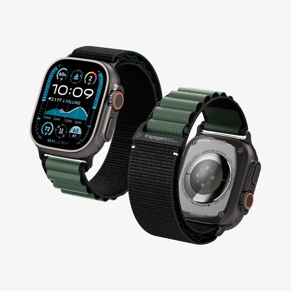 Spigen WBF1, Band, Smartwatch, Svart, Grön, Apple, Apple Watch Ultra 3 (49mm) Apple Watch Ultra 2 (49mm) Apple Watch Ultra (49mm), Tyg