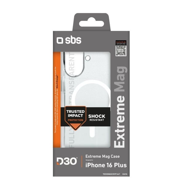 SBS Extreme Mag D3O MagSafe deksel til iPhone 16 Plus - gjennomsiktig