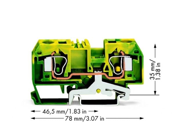 Wago klemme 2-leder PE 10x78 mm gul/grønn - 284-907