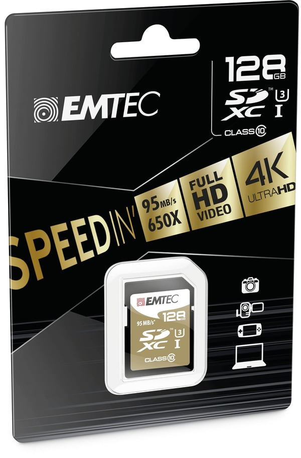 EMTEC SpeedIN' - Flashminnekort - 128 GB - UHS Class 3 / Class10 - SDXC UHS-I