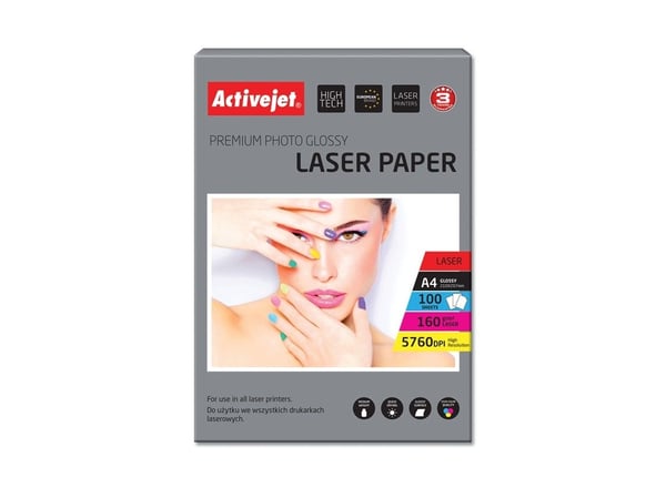 Activejet AP4-160G100L (A4; 100 kopior) glansigt papper, Gloss, 160 g/m², Laser, A4, 21x29,7 cm, Vit