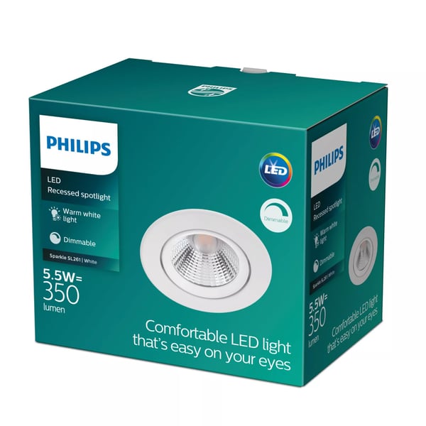 Philips Toiminnollinen Sparkle upotettava kohdevalaisin, Pinta-asennettavat spottivalot, Ei vaihdettavissa oleva hehkulamppu, LED, 2700 K, 350 lm, ...