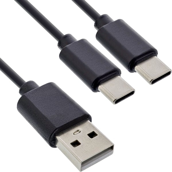 InLine 35122 Y-ladekabel 1x USB-A til 2x USB-C 2 m USB 2.0 svart