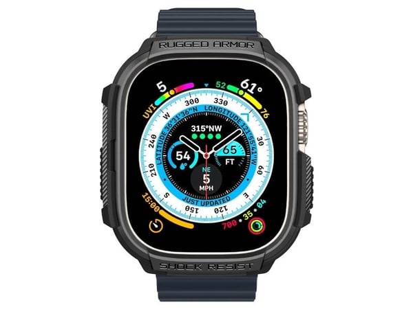 Spigen Rugged Armor, Etui, Smartklokke, Svart, Apple, Apple Watch Ultra, Ripebestandig, Sjokkresistent