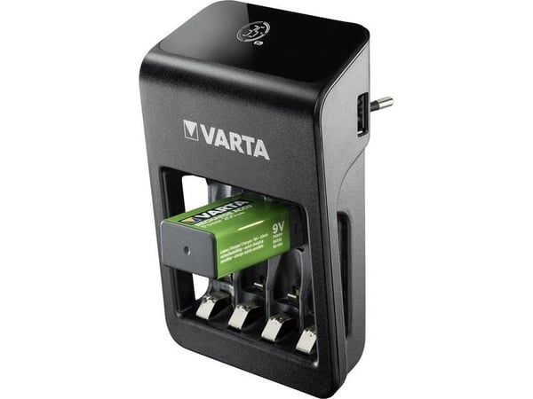 Varta LCD Plug Charger + 4x 56706 Lader for rundcelle NiMH R03 (AAA), R6 (AA), 9 V blokkbatteri