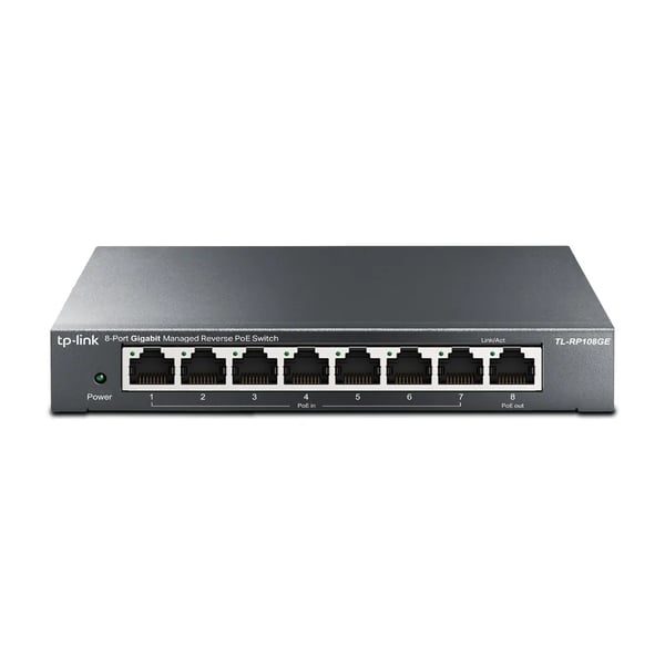 TP-Link TL-RP108GE - Switch - Administrerad - 7 x 10/100/1000 (PoE in) + 1 x 10/100/1000 (PoE ut) - skrivbordsmodell - Reverse PoE
