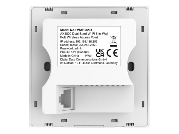 LevelOne WAP-8231, 2,4 GHz, 5 GHz, 1800 Mbit/s, WPA2-AES, WPA3, 10,100,1000 Mbit/s
