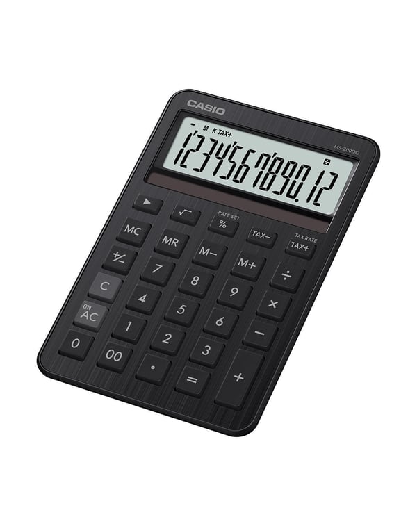 Casio MS-200DQ, Työpöytä, Perus, 12 lukua, Akku/Aurinko, musta