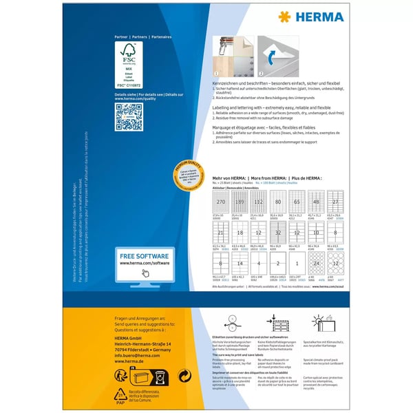 HERMA Special - Papir - matt - flyttbart selv-adhesiv - hvit - 99.1 x 42.3 mm 1200 etikett(er) (100 ark x 12 adresselapper