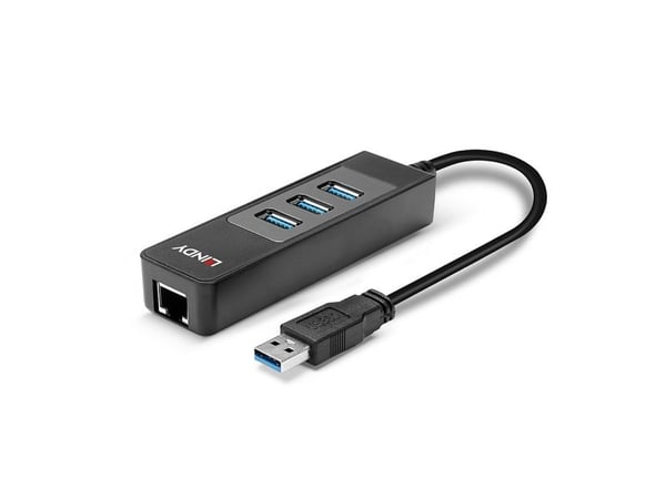 Lindy 43176, USB 3.2 Gen 1 (3.1 Gen 1) Type-A, RJ-45, USB 3.2 Gen 1 (3.1 Gen 1) Type-A, 5000 Mbit/s, Svart, Plast, 0,29 m