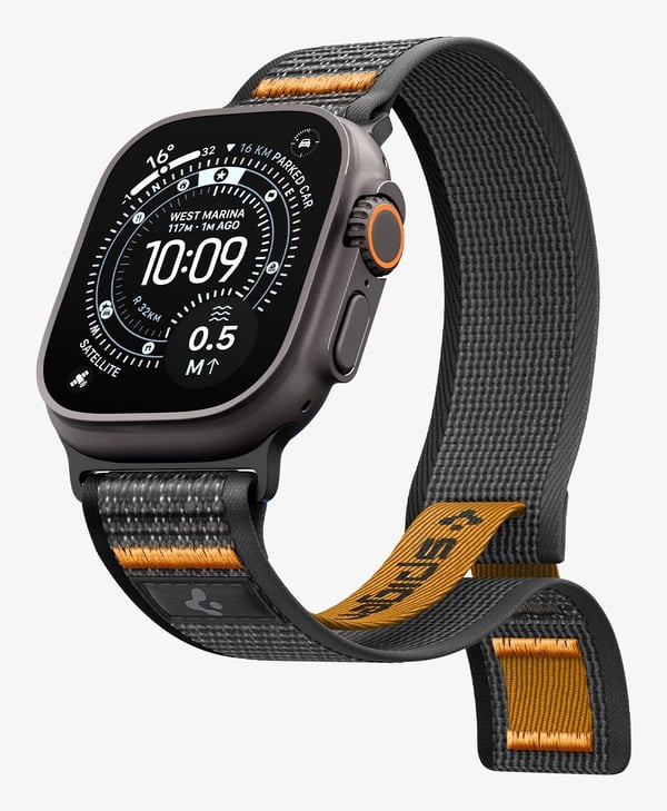 Spigen Athlex Air 2, Yhtye, Älykello, musta, Oranssi, Apple, Apple - Apple Watch Ultra 3 (49mm), Apple - Apple Watch Ultra 2 (49mm), Apple - Apple ...