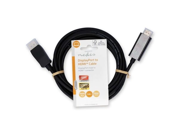 Nedis CCGL37100BK30, 3 m, HDMI tyyppi A (standardi), DisplayPort, uros, uros, suora, suora