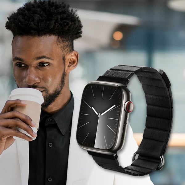 Crong CRG-44ECL-BLK, Klockarmband, Apple, Watch 42/44/45/49 mm, Läder, Rostfritt stål, Svart