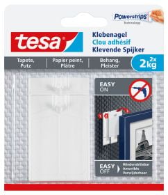 TESA 77776-00000, inomhus, Universalkrok, Vit, Självhäftande remsa, 2 kg, Gips
